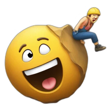 sisyphus rolling up a big laughing emoji uphill sticker