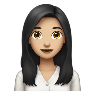 A girl with long black hair, brunette, wearing a white shirt, and brown eyes sticker