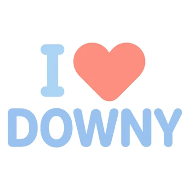 the phrase 'I ❤️ DOWNY' in a playful, rounded style, suitable for a logo sticker