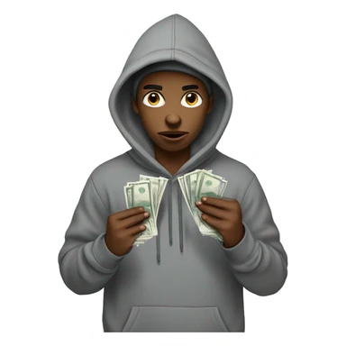 young hustler in hoodie with angry eyes holding lots of English pound notes in both hands  sticker