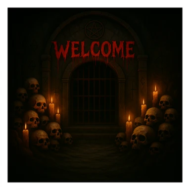 Make the 'Welcome' text look bloodier with a dripping blood effect in a horror style, while keeping the rest of the banner unchanged. sticker