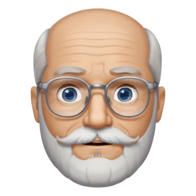 Create me an emoji of an old man. Gray really short size hair. Gray follow-up full beard. Squarer Glasses. Blue eyes. Little smile sticker