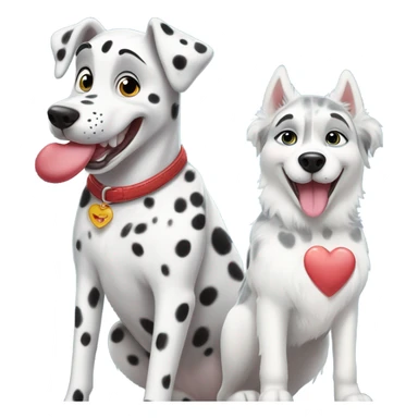 dalmatian and white and grey siberian husky with big heart over head sticker