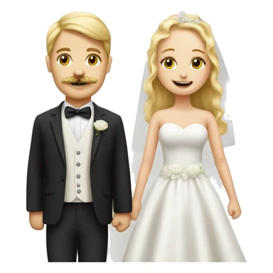 Blonde girl and boy with mustache getting married realistic sticker