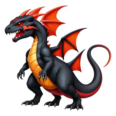 Shiny Black Gothic Futuristic Spooky Evil Exotic Colorful Dark Duskull-Salandit-Charizard-Charmeleon-Fakémon-hybrid-creature (full body)  sticker