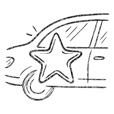 hand-drawn outlined icon of a small bright star on a glossy black car surface, subtle reflections, gold or silver details, clean and modern sticker