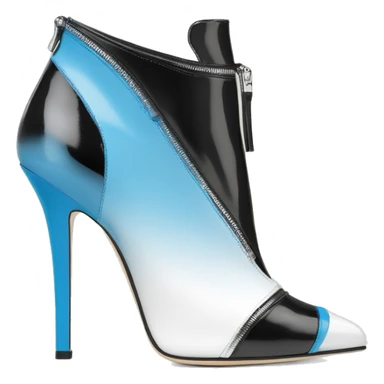 Realistic isolated top view of a pair of white,sky blue,and black ombre Jimmy Choo Stiletto Heel Zippered ankle bootie boots  sticker