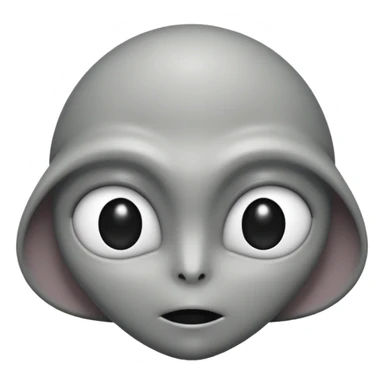 Grey alien head, black almond-shaped slanted eyes, pale grey skin, cartoon emoji, no background sticker