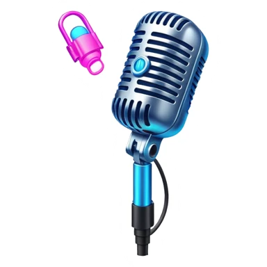 microphone with neon glow effect, blue neon glow on top left, pink neon glow on bottom right sticker