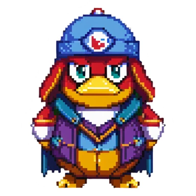 King Dedede from Kirby in detective attire, pixel art style sticker