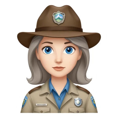 white woman park ranger with blue eyes and brown and gray hair sticker
