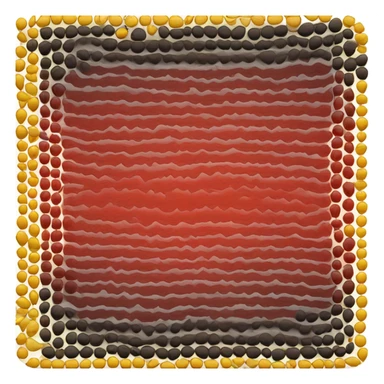 Wavy red and black rectangle with a yellow circle in the centre  sticker