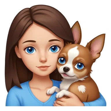 Brunette white girl teenager cuddling with a Chihuahua the girl with blue eyes sticker
