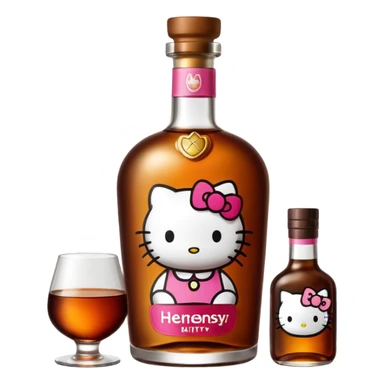 Hennessy bottle with hello kitty icon on the label sticker