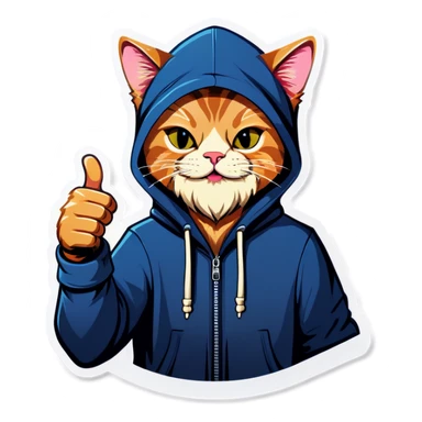 Cat with beard and hoodie , thumbs up sticker