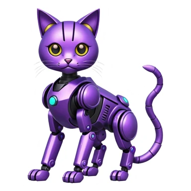 Black and purple futuristic shiny alloy modern cyber-mecha-robo-cat (full body) sticker