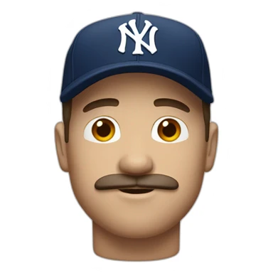 white man with brown chops and ny baseball cap and mustache sticker