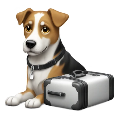 Mutt dog with suitcase black white  sticker