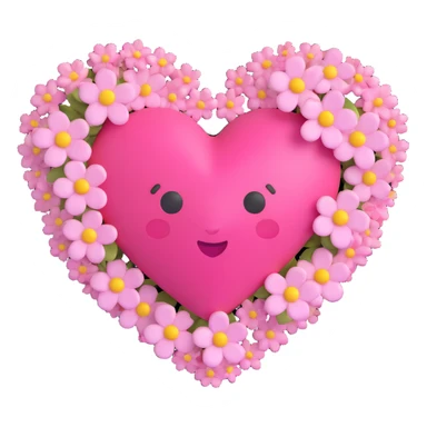 pink heart with sakura flowers, 3D emoji style, cute and smooth sticker
