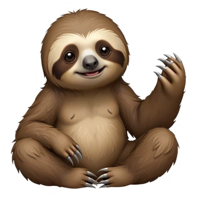 cinematic-sloth-realistic-full-body-sitting-emoji,-long-curved-claws-clinging,-thick-shaggy-brown-fur-slightly-ruffled,-head-tilted-dramatically,-slow-blinking-eyes-filled-with-serene-wisdom,-simplified-yet-realistic-focused-features,-highly-detailed,-glowing-with-an-almost-sarcastic-glow sticker