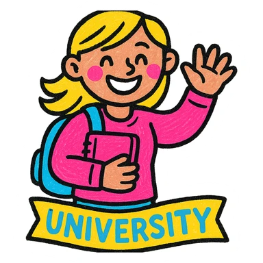vibrant, smiling university student, energetic and cheerful, colorful style sticker
