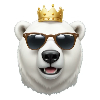 polar bear, cute emoji face, looking forward, remix dj, wearing cool sunglasses and over ear headphones and a fun crown sticker
