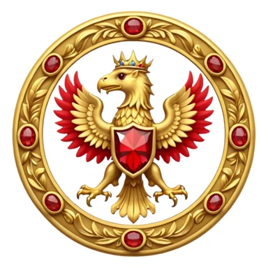 Golden griffin crest / brosch in a circle with red gems and no background sticker