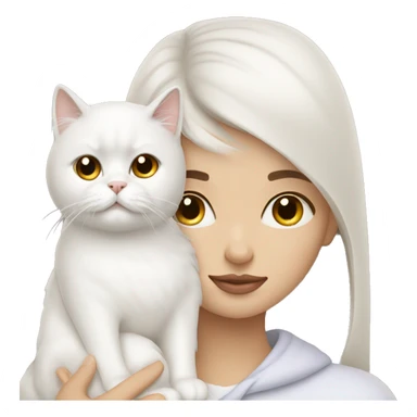 Brunette woman snuggling white Persian cat sticker