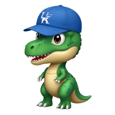 Let’s do a cute green T Rex  in a blue university Of Kentucky ball cap  sticker