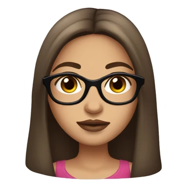 Girl with dark brown straight long hair,light skin brown eyes long lashes , glasses and big lips sticker