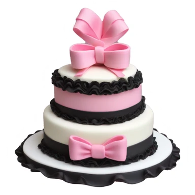 Birthday cake ruffles bows pink coquette black pink vanilla three tier heart shaped sticker