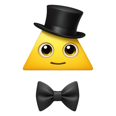 Yellow triangle with one eye and black top hat with bowtie sticker
