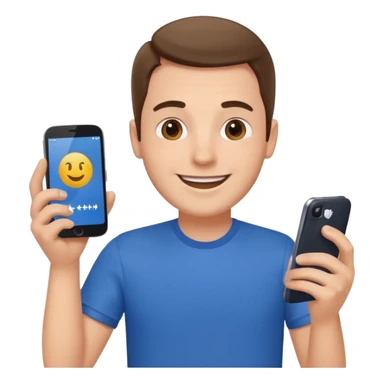 happy man leaving review on google on his phone sticker