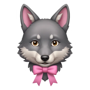 Pleading Face cute dark grey wolf with a pink ribbon io his ear sticker
