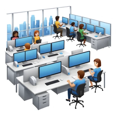 oficina moderna llena de empleados trabajando sticker