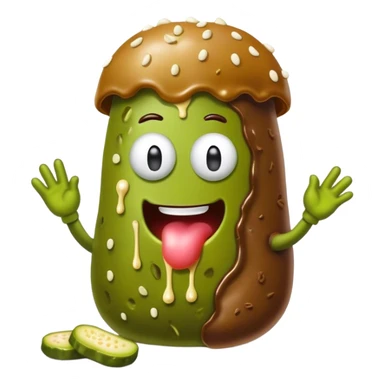 A cappy bar-a in a poop costume eating a pickle dipped in white chocolate  sticker