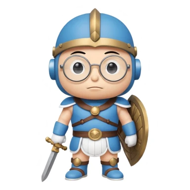 Doraemon, wearing gladiator cloth, big round glassed sticker