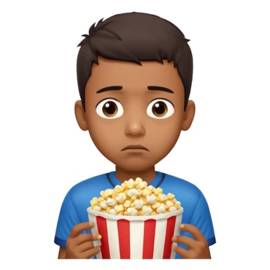 an indian boy wearing INDIAN cricket jersey and eating popcorn and looking sad sticker