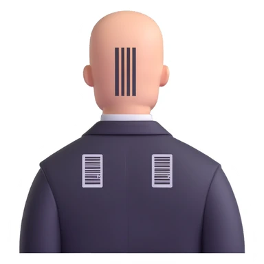 hitman agent with bald head and barcode sticker