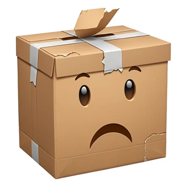 Generate a realistic emoji-style of a package being damaged sticker