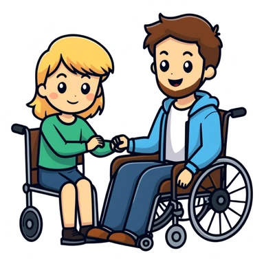 Single Brown haired Boy in wheelchair with a beard with single long blonde haired mom pushing sticker