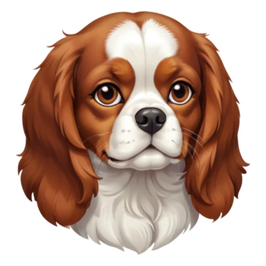 Cinematic Noble Blenheim Cavalier King Charles Spaniel Portrait Emoji, Poised and regal, with a graceful, medium build and a well-groomed Blenheim coat featuring rich chestnut and white markings, soulful brown eyes, Simplified yet sharp and sophisticated features, highly detailed, glowing with a soft, dignified glow, high shine, intelligent and affectionate, stylized with an air of elegance, focused and attentive, soft glowing outline, capturing the essence of a watchful and refined companion, so majestic it feels as though it could step out of the screen with effortless authority! sticker