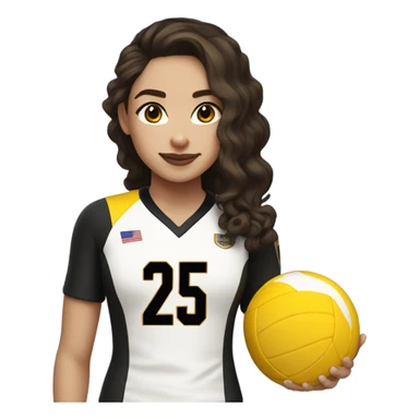 Brunette hair girl with white skin a black and gold volleyball jersey with the number 25 sticker