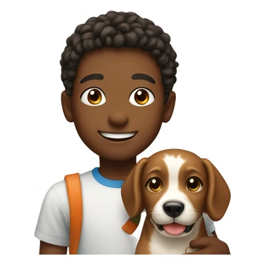 smiling boy with dog indoors  sticker