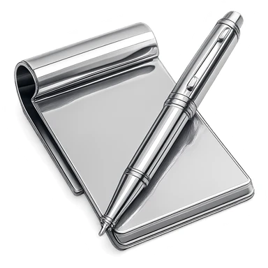 abstract chrome composition of a paper and pen, radiant and polished sticker