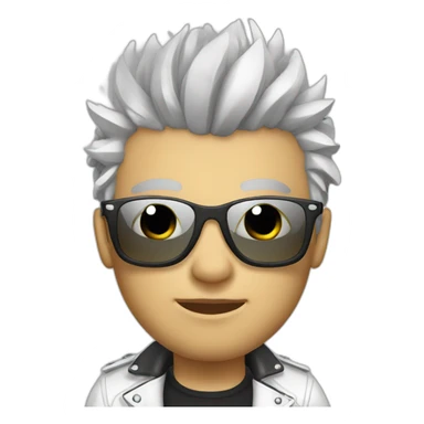 Punk male, with white leather jacket, mirror glasses sticker