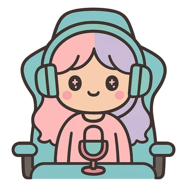 Add a gaming chair behind the streamer with headphones, keep the kawaii style, with no background. sticker