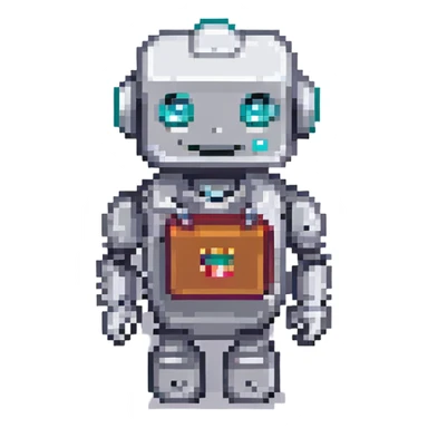 cute smiling recruiter robot holding a resume, 8-bit pixel art style sticker