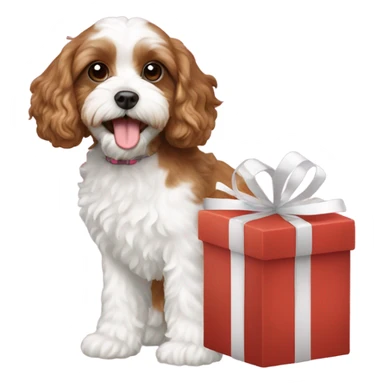 Brown and white cavapoo and gift box sticker