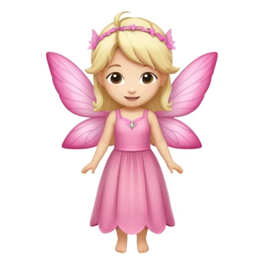 fairy with blonde hair, pink wings and long dress, happy, chibi full body sticker